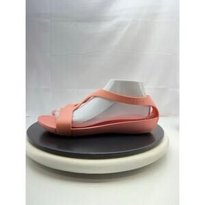 Crocs Serena T-Strap Sandals Womens Sz‎ 10 Pink Open Toe Slingback Comfort Flats